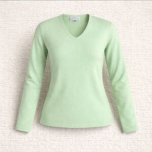 Pastel Green cashmere Luxury Soft Old Money V-Neck Sweater  sz L